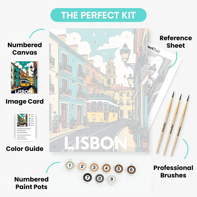 Lisbon Vintage Tram Street Scene - Paint by Numbers Kit