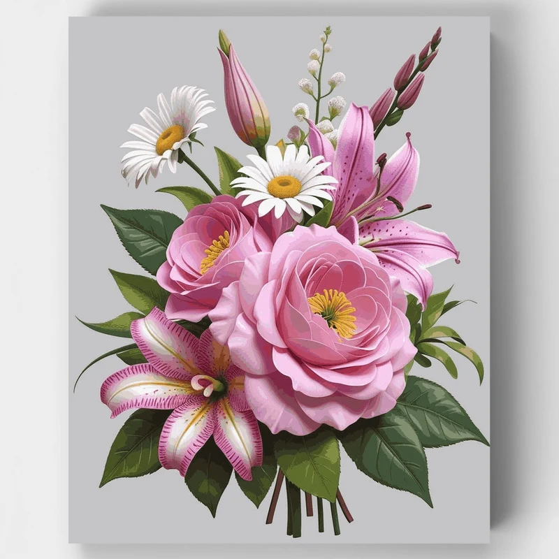 Mixed Pink Floral Bouquet - Paint by Numbers Kit