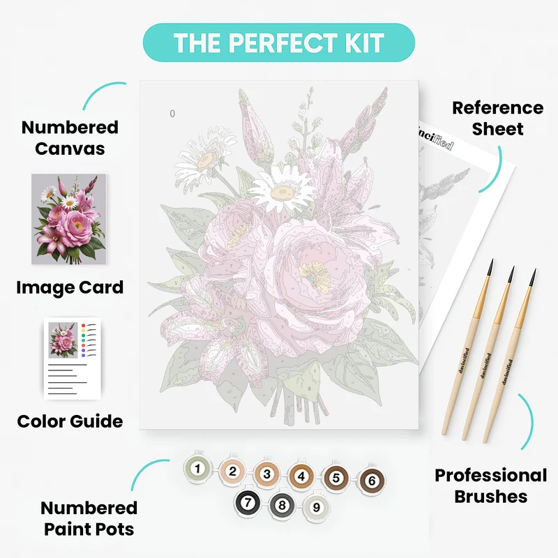 Mixed Pink Floral Bouquet - Paint by Numbers Kit
