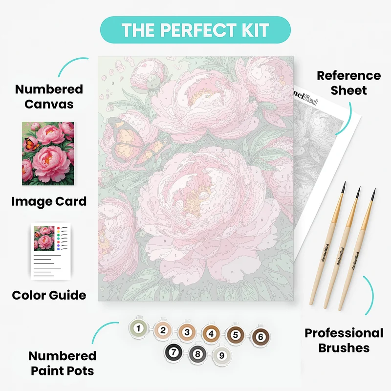 Pink Peonies with Butterfly - Paint by Numbers Kit