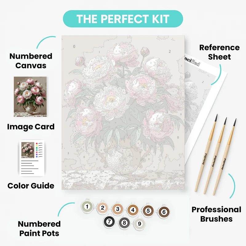 Pink Peonies in Ornate Vase - Paint by Numbers Kit
