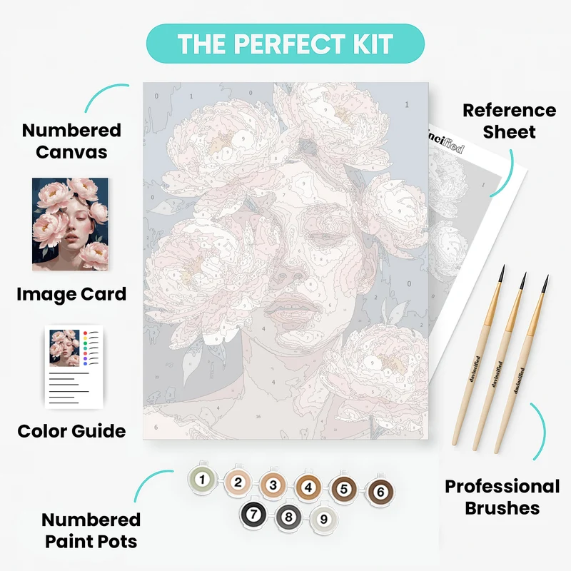 Elegant Woman with Pink Peonies - Paint by Numbers Kit