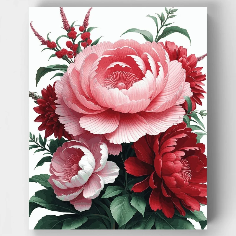 Elegant Pink and Red Peonies Bouquet - Paint by Numbers Kit