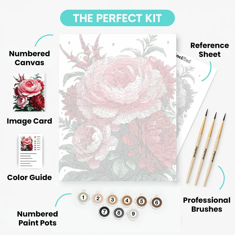 Elegant Pink and Red Peonies Bouquet - Paint by Numbers Kit