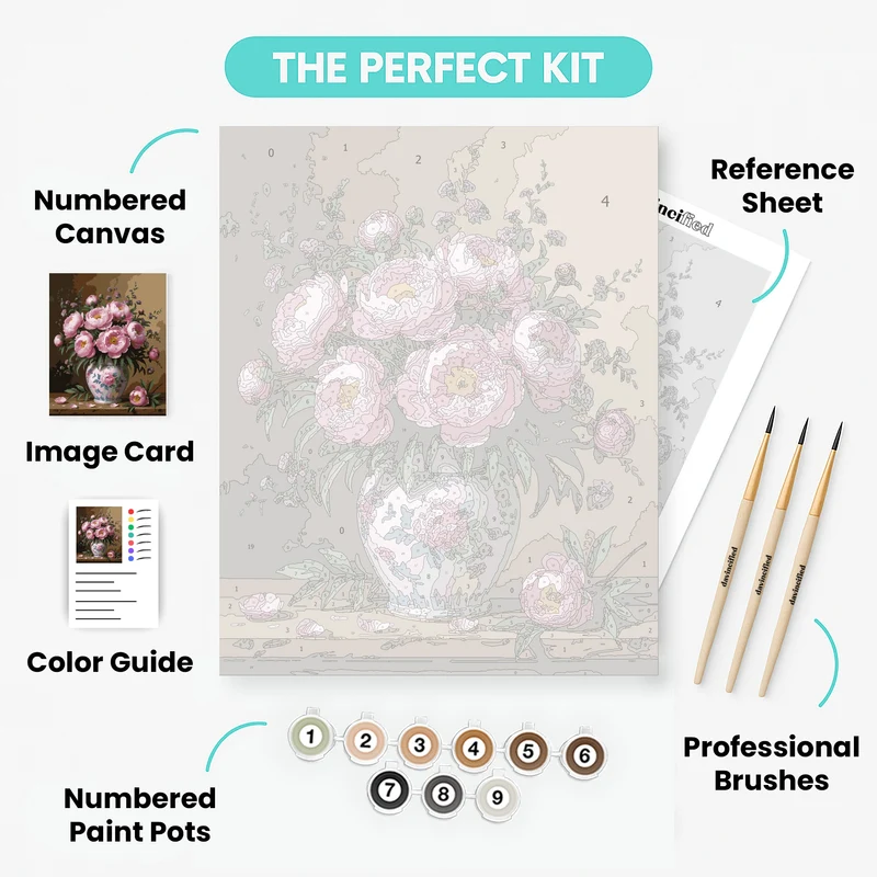 Pink Peonies in Decorative Vase - Paint by Numbers Kit