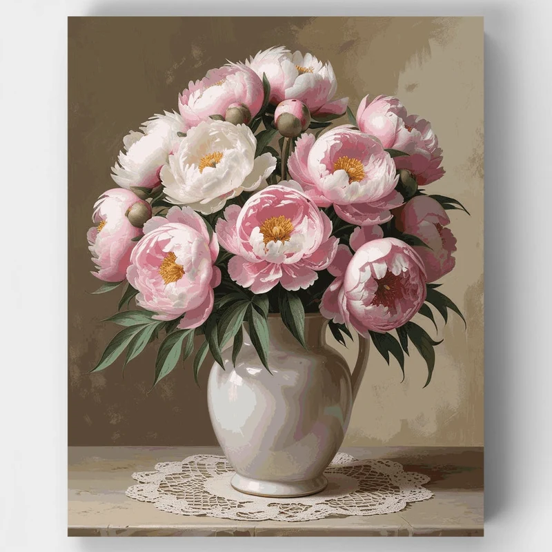 Pink Peonies in Vase - Paint by Numbers Kit