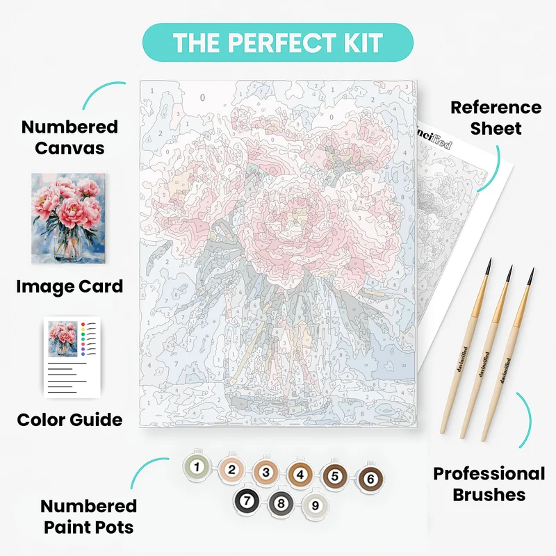 Pink Peonies in Glass Vase - Paint by Numbers Kit
