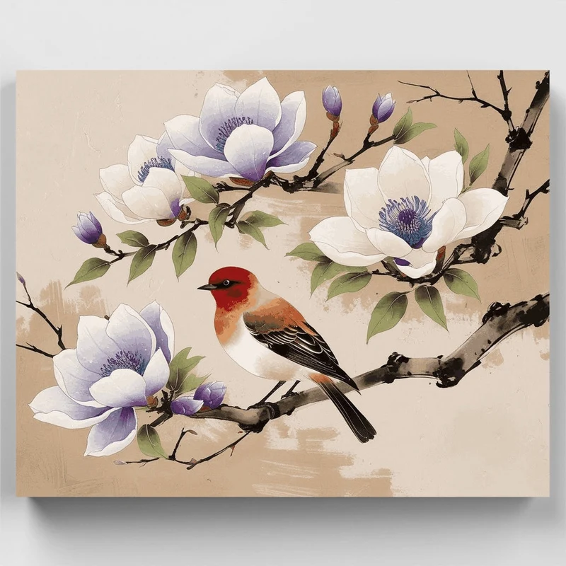 Bird on Magnolia Branch - Paint by Numbers Kit