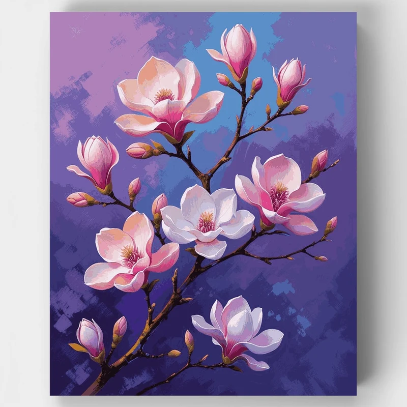 Magnolia Blossoms on Purple Sky - Paint by Numbers Kit