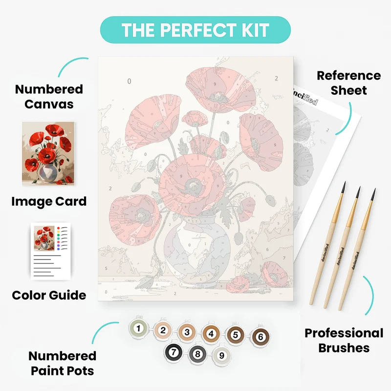 Elegant Red Poppies Still Life - Paint by Numbers Kit