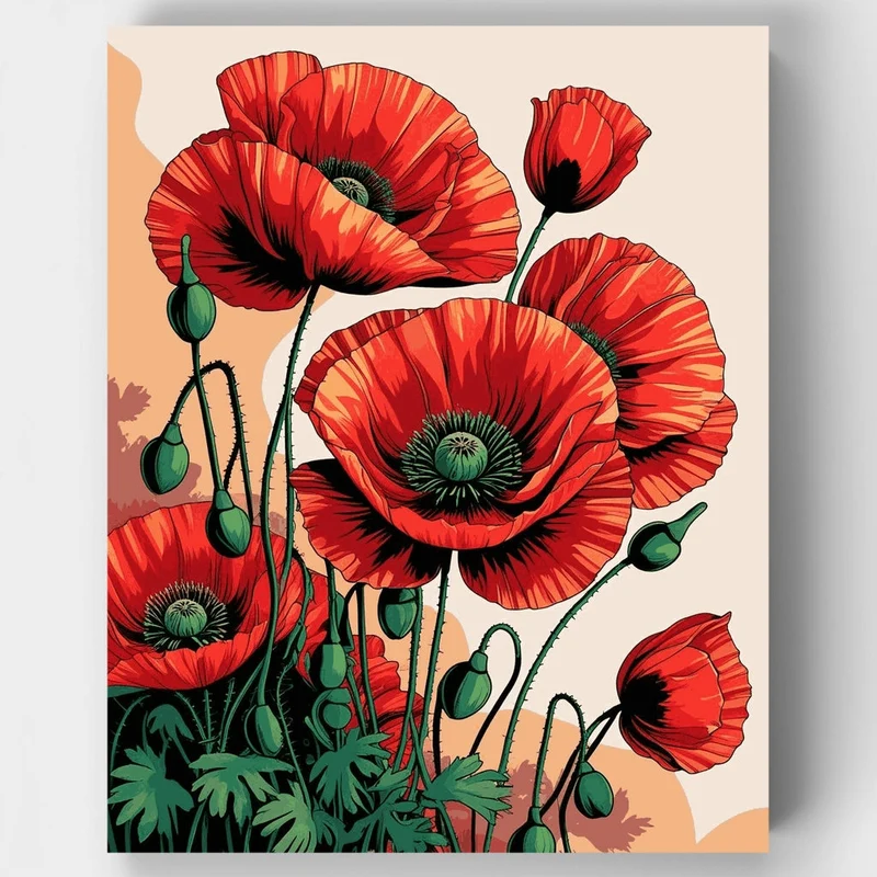 Red Poppies Garden - Paint by Numbers Kit