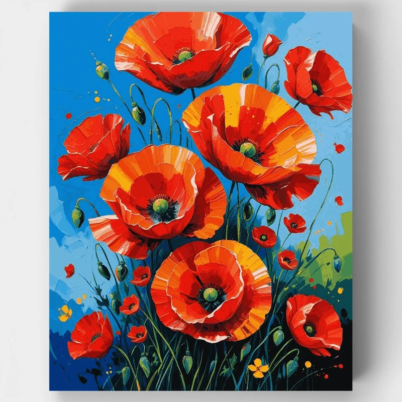 Vibrant Red Poppies Field - Paint by Numbers Kit