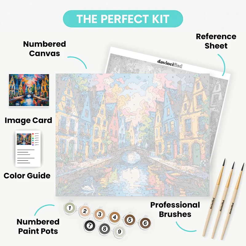 Colorful European Canal Village - Paint by Numbers Kit