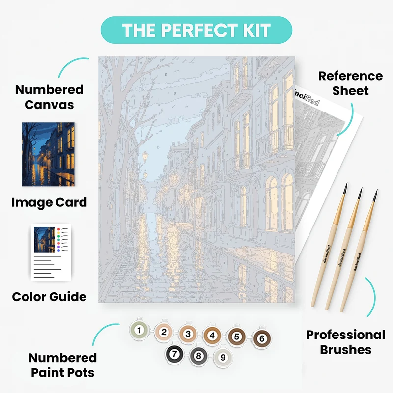 Evening Street in Blue Light - Paint by Numbers Kit