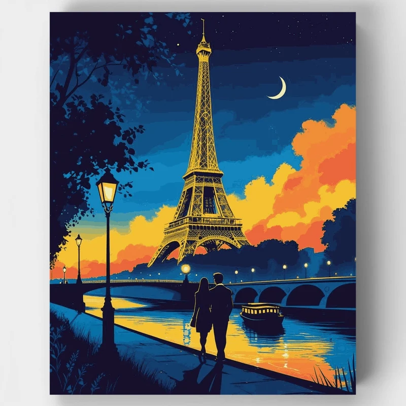 Romantic Paris Evening with Eiffel Tower - Paint by Numbers Kit