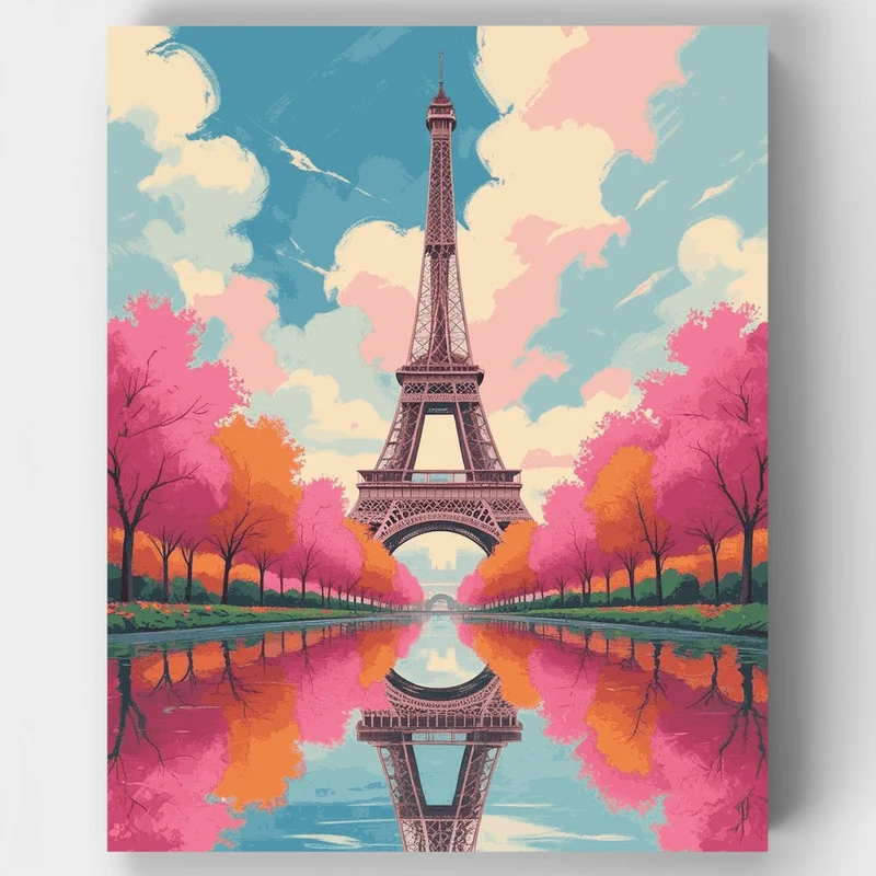 Eiffel Tower Spring Reflection - Paint by Numbers Kit
