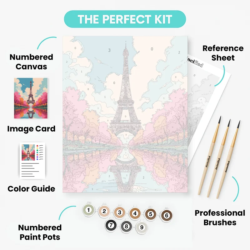 Eiffel Tower Spring Reflection - Paint by Numbers Kit