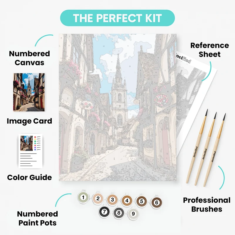 Charming European Village Street - Paint by Numbers Kit