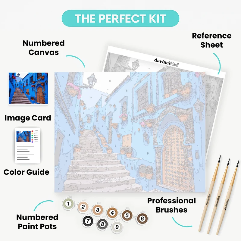 Moroccan Blue City Courtyard - Paint by Numbers Kit