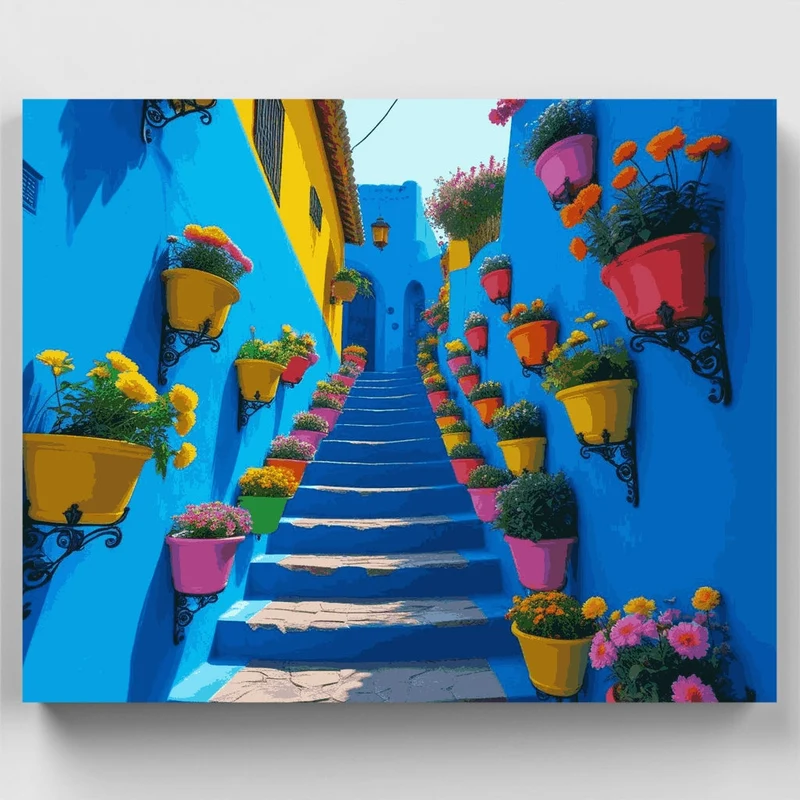 Colorful Mediterranean Stairway - Paint by Numbers Kit