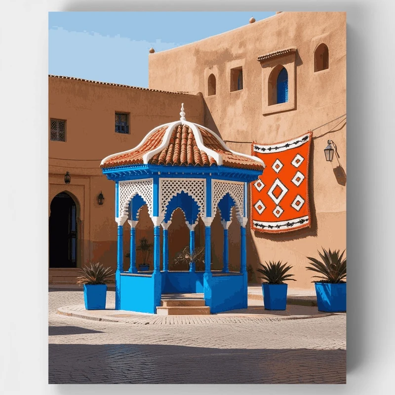 Moroccan Courtyard with Blue Pavilion - Paint by Numbers Kit