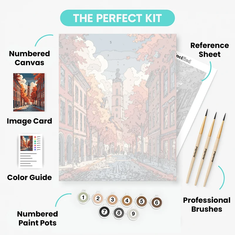 European Autumn Street Scene - Paint by Numbers Kit