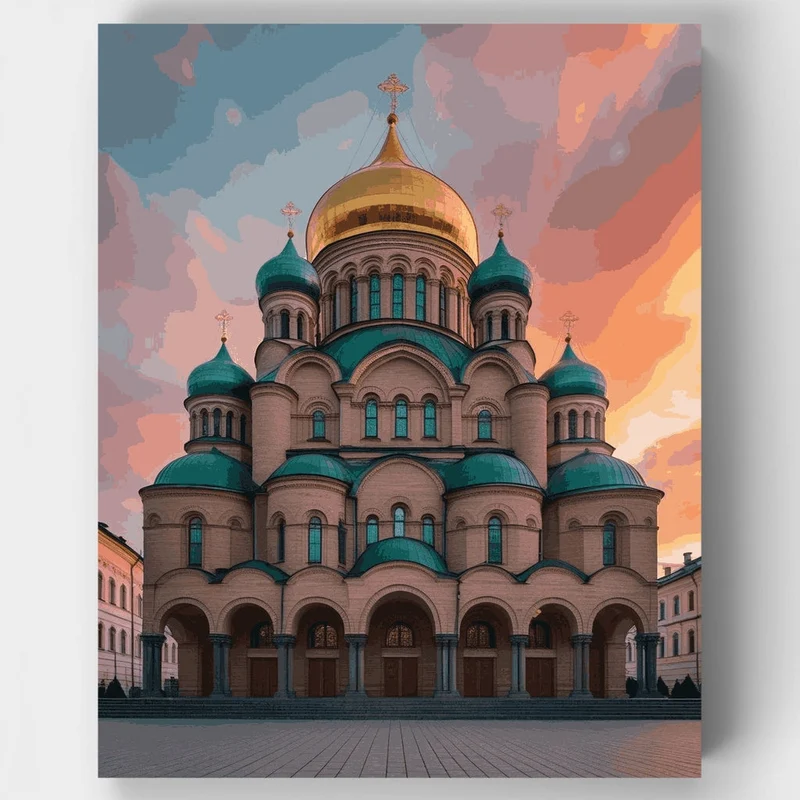 Russian Orthodox Cathedral At Sunset - Paint by Numbers Kit