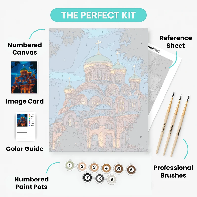 Byzantine Cathedral with Golden Domes - Paint by Numbers Kit