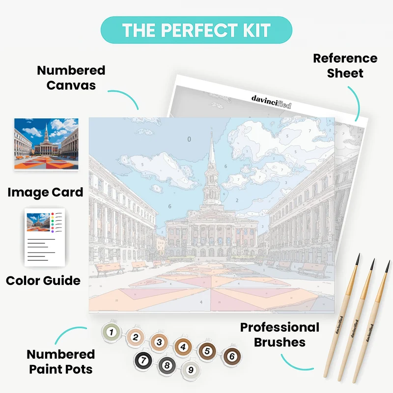 Classical Architecture Square with Colorful Geometric Pattern - Paint by Numbers Kit