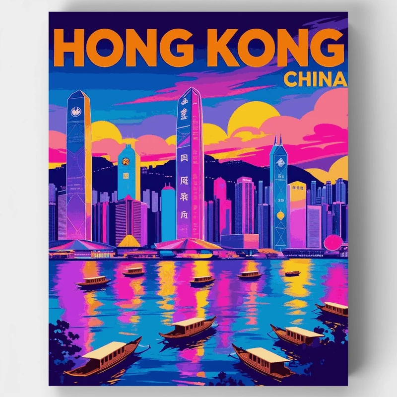 Hong Kong Vibrant Harbor Cityscape - Paint by Numbers Kit