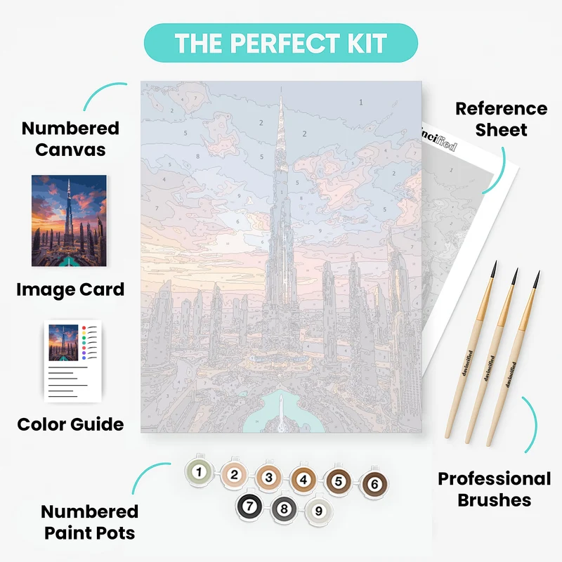 Dubai Skyline Burj Khalifa Sunset - Paint by Numbers Kit