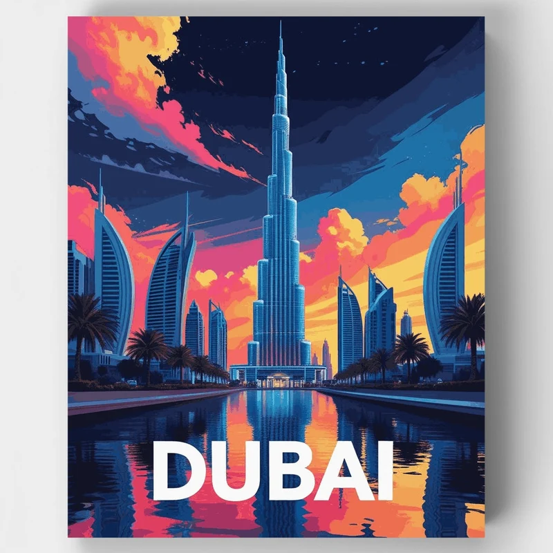 Dubai Burj Khalifa Twilight Reflection - Paint by Numbers Kit