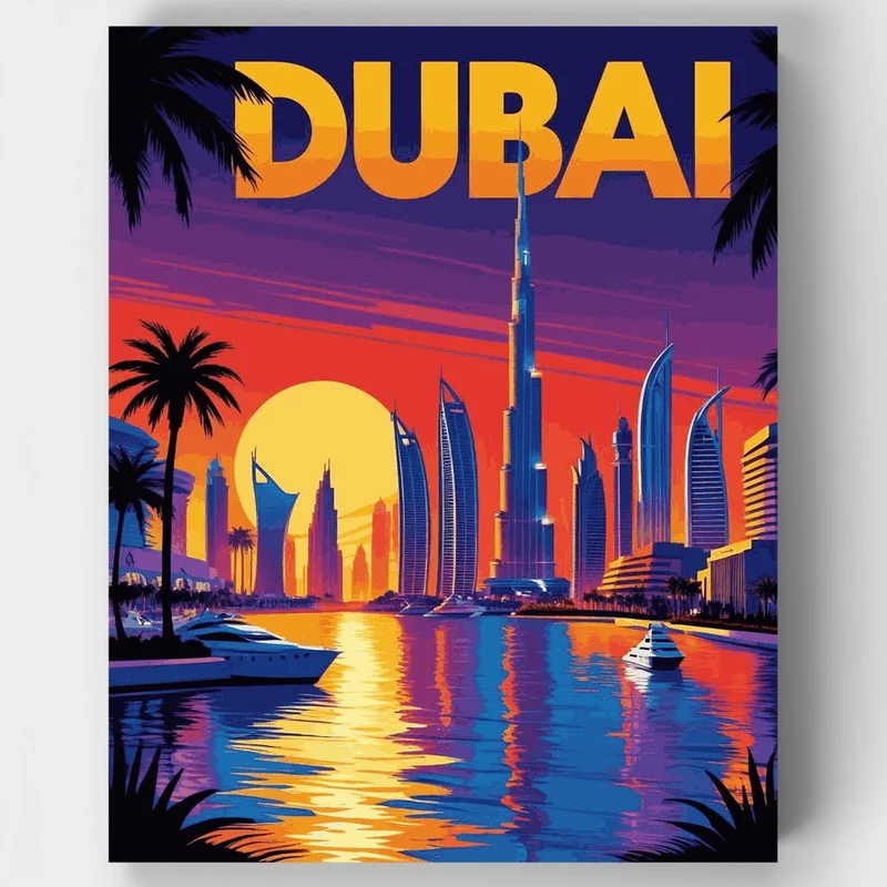 Dubai Waterfront Sunset Skyline - Paint by Numbers Kit