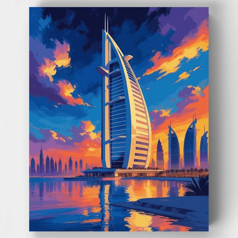 Dubai Burj Al Arab at Twilight - Paint by Numbers Kit