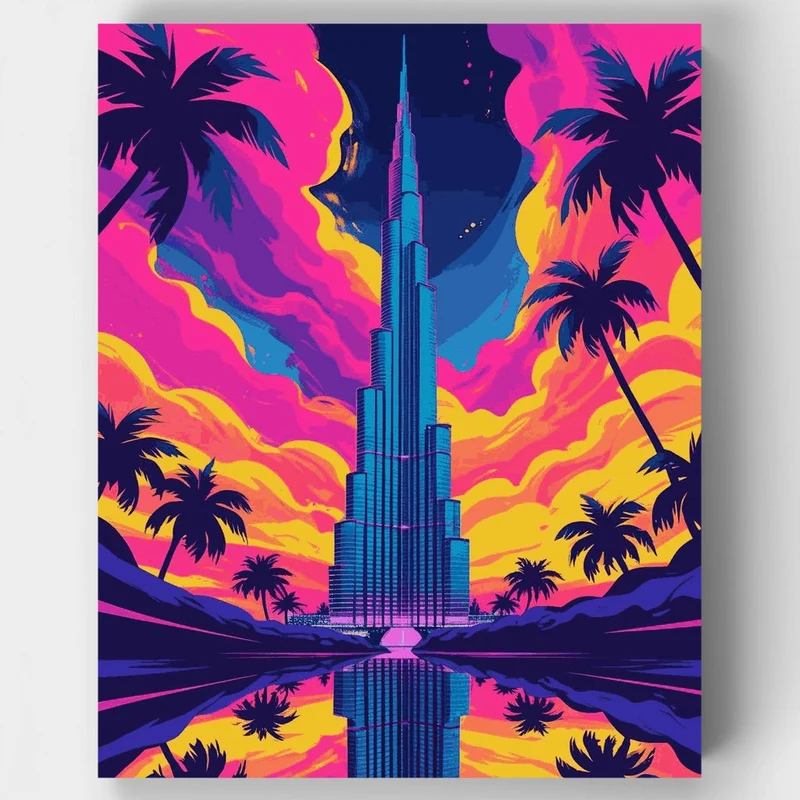 Dubai Burj Khalifa Sunset - Paint by Numbers Kit
