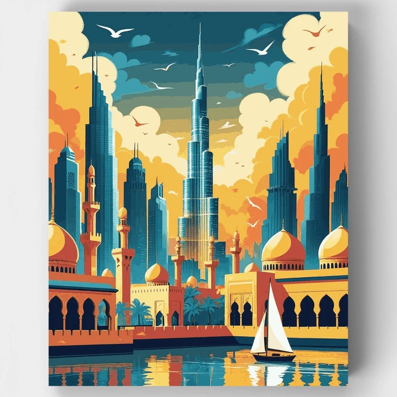 Dubai Skyline with Burj Khalifa - Paint by Numbers Kit