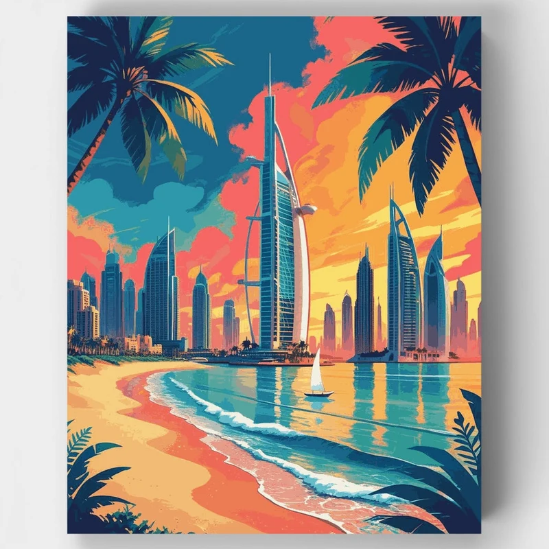 Dubai Burj Al Arab Sunset Beach - Paint by Numbers Kit
