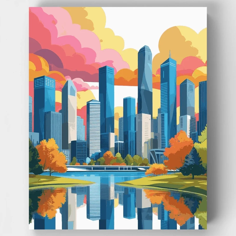 Brisbane Skyline Autumn Reflection - Paint by Numbers Kit