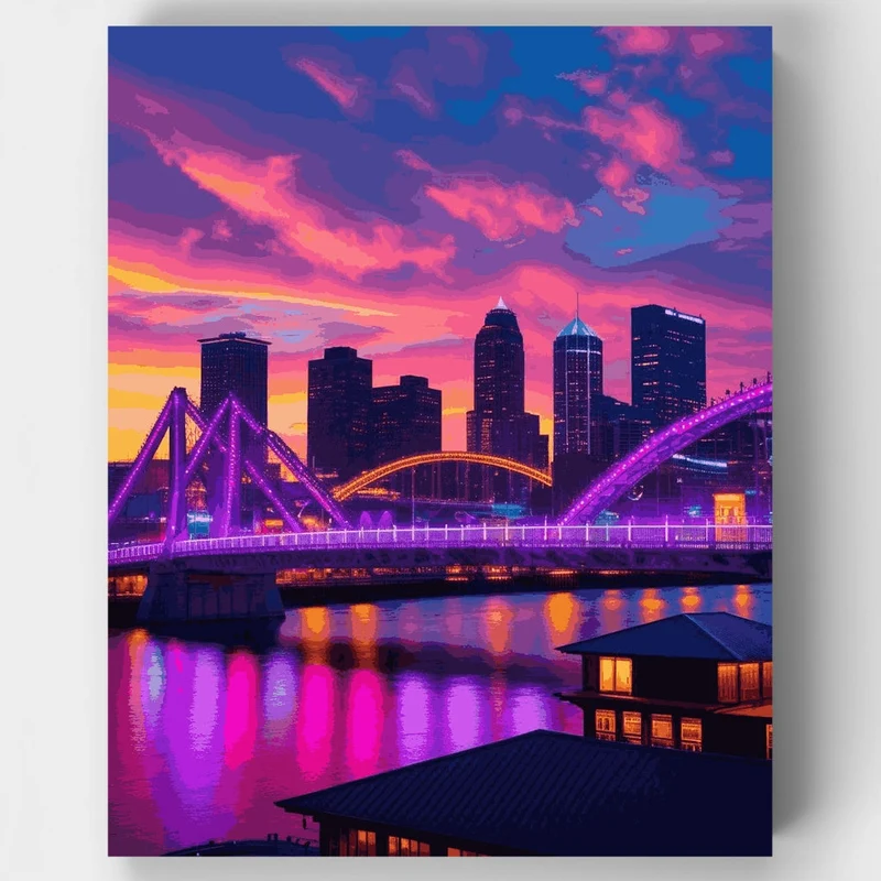 Brisbane Neon Sunset Skyline - Paint by Numbers Kit