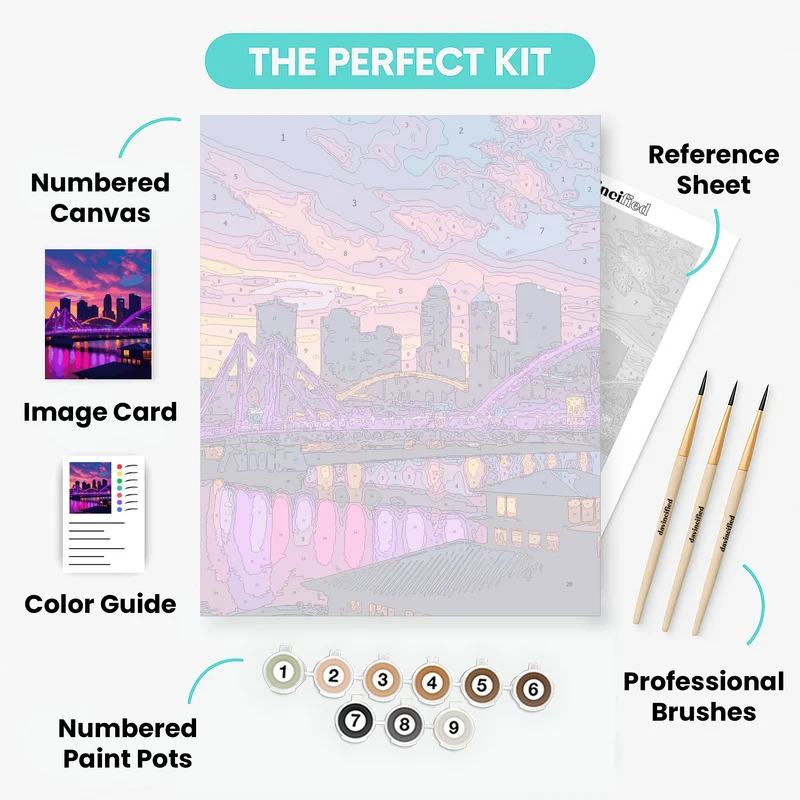 Brisbane Neon Sunset Skyline - Paint by Numbers Kit