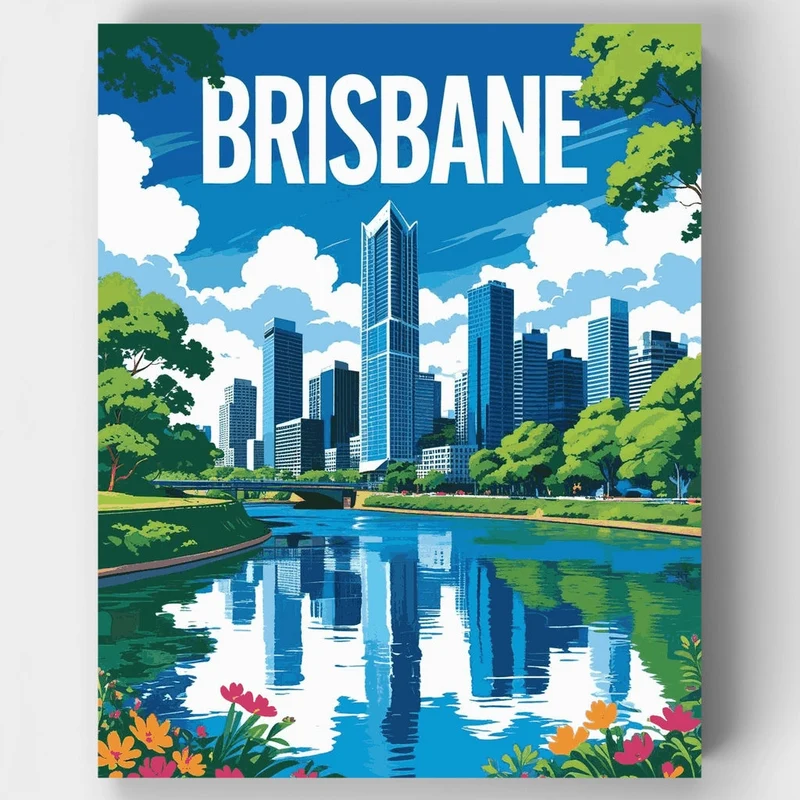 Brisbane River Botanical Skyline - Paint by Numbers Kit