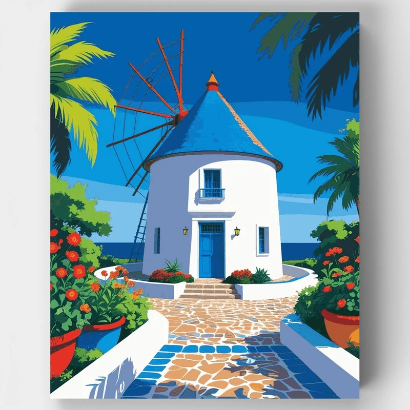 Greek Windmill Paradise - Paint by Numbers Kit