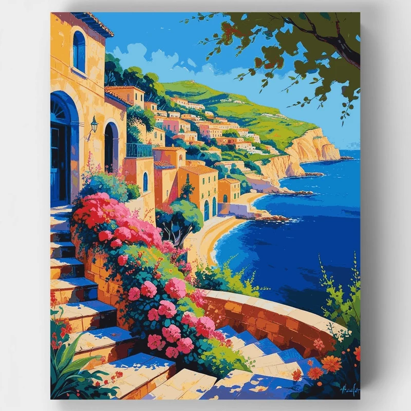 Mediterranean Coastal Village - Paint by Numbers Kit