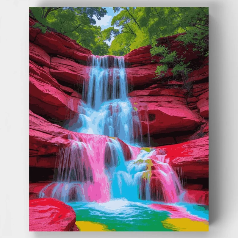Vibrant Waterfall in Pink Canyon - Paint by Numbers Kit