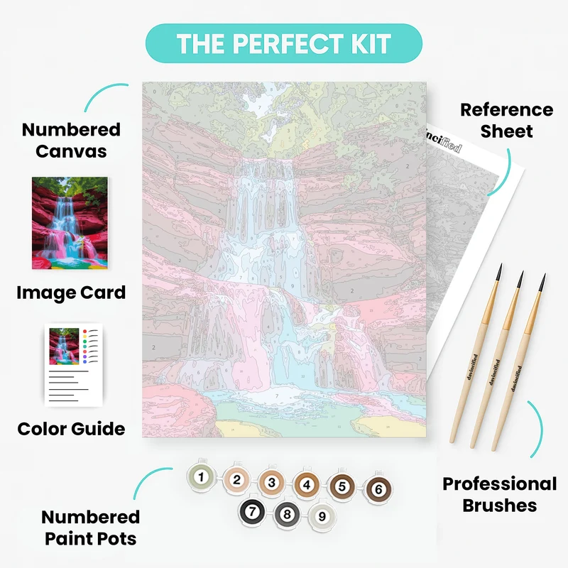 Vibrant Waterfall in Pink Canyon - Paint by Numbers Kit