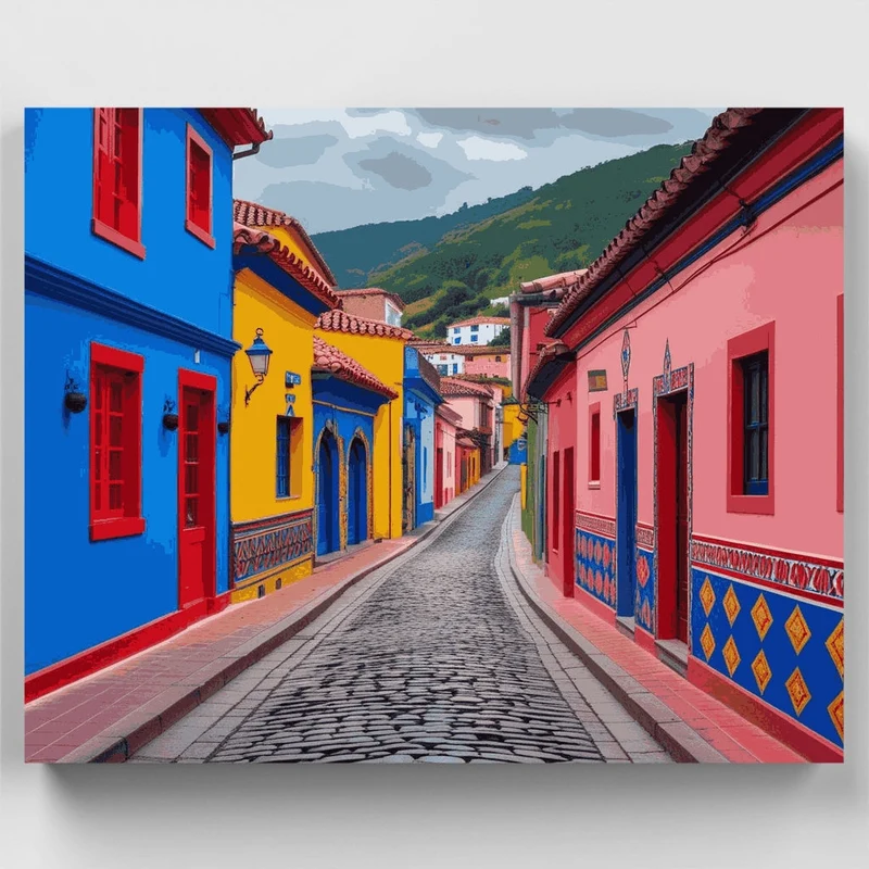 Vibrant Colombian Colonial Town - Paint by Numbers Kit