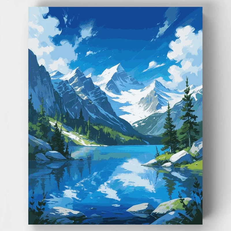 Pristine Alpine Lake Vista - Paint by Numbers Kit