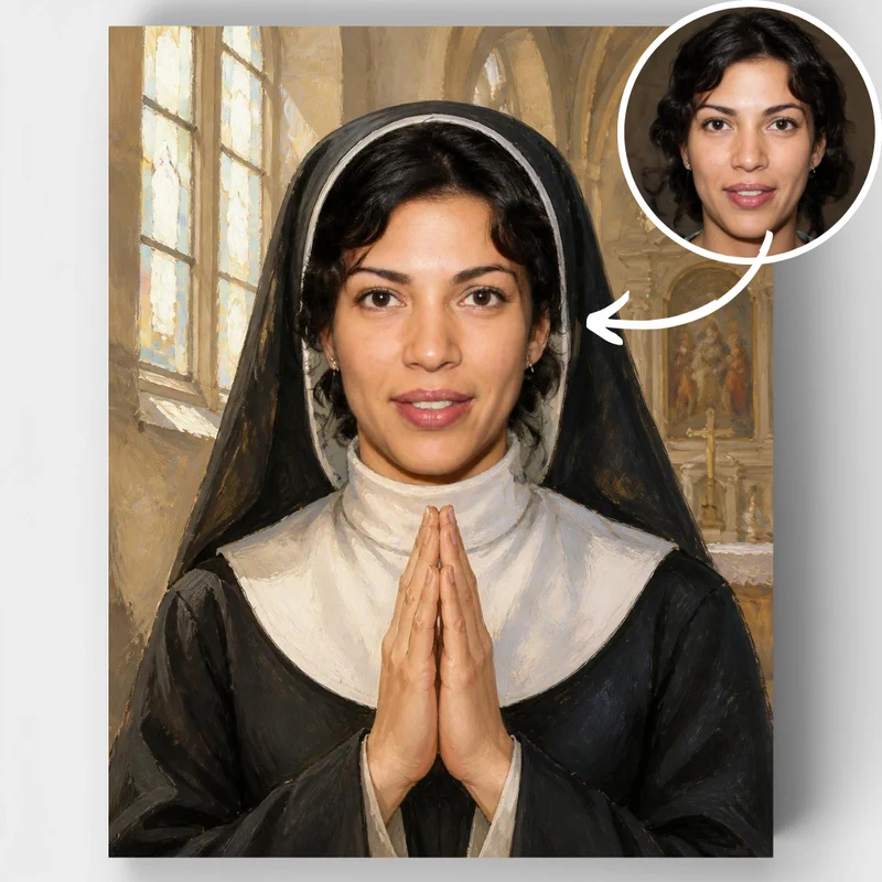 Praying Nun in Cathedral - Custom Paint by Numbers Kit