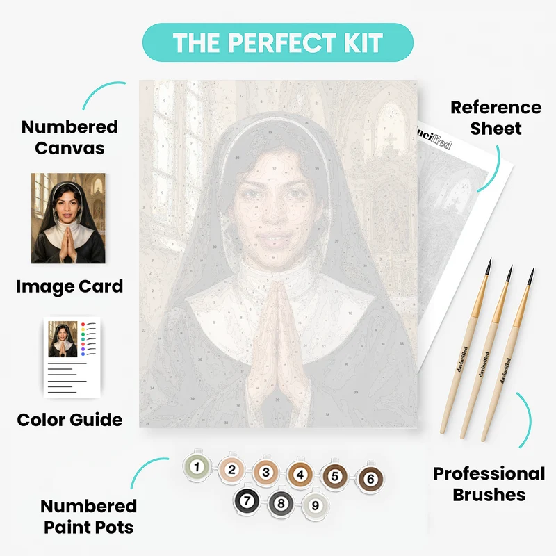 Praying Nun in Cathedral - Custom Paint by Numbers Kit