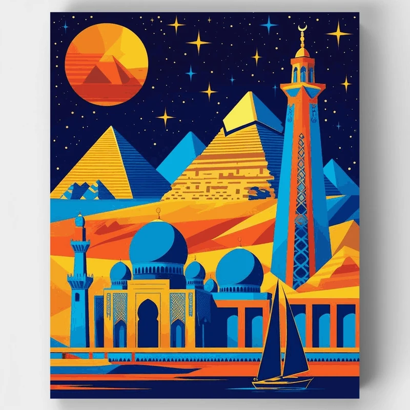Egyptian Landmarks Under Starry Night - Paint by Numbers Kit